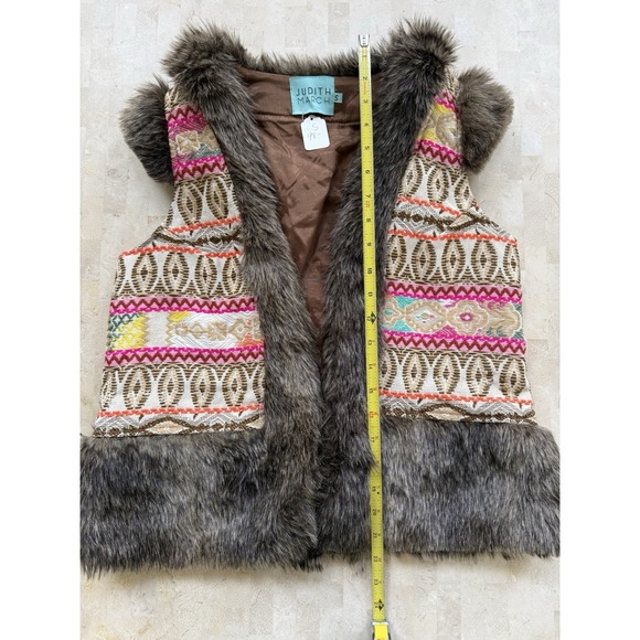Judith March Vtg Vest Faux Fur Trim Western Embroidered Boho Hippie Size S - Picture 3 of 7